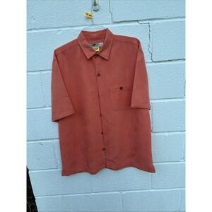 Joe Marlin Men's Large Comfort Fit Short Sleeve Camp Shirt Coral Dry Cleaned